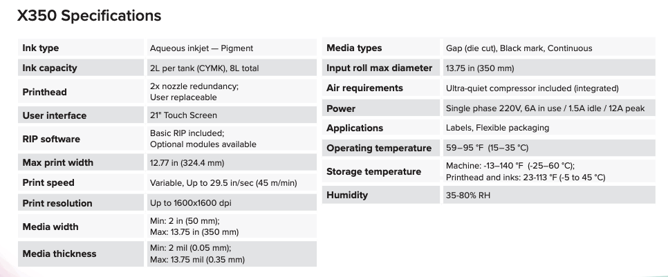Afinia X350 Printer Specifications